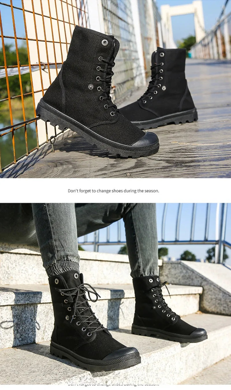 Men's Casual Boots Fashion High-top Canvas Shoes Classics Breathable Sneakers for Men Outdoor Non Slip Hiking Boots Botas Hombre