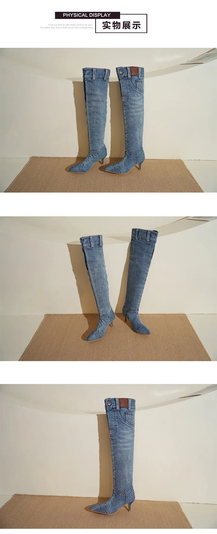 Denim Long Boots Women Knee Boots New 2025 Autumn Winter High Heels Retro Western Hot Girl Cowboy Boots Lady Modern Boot Botas