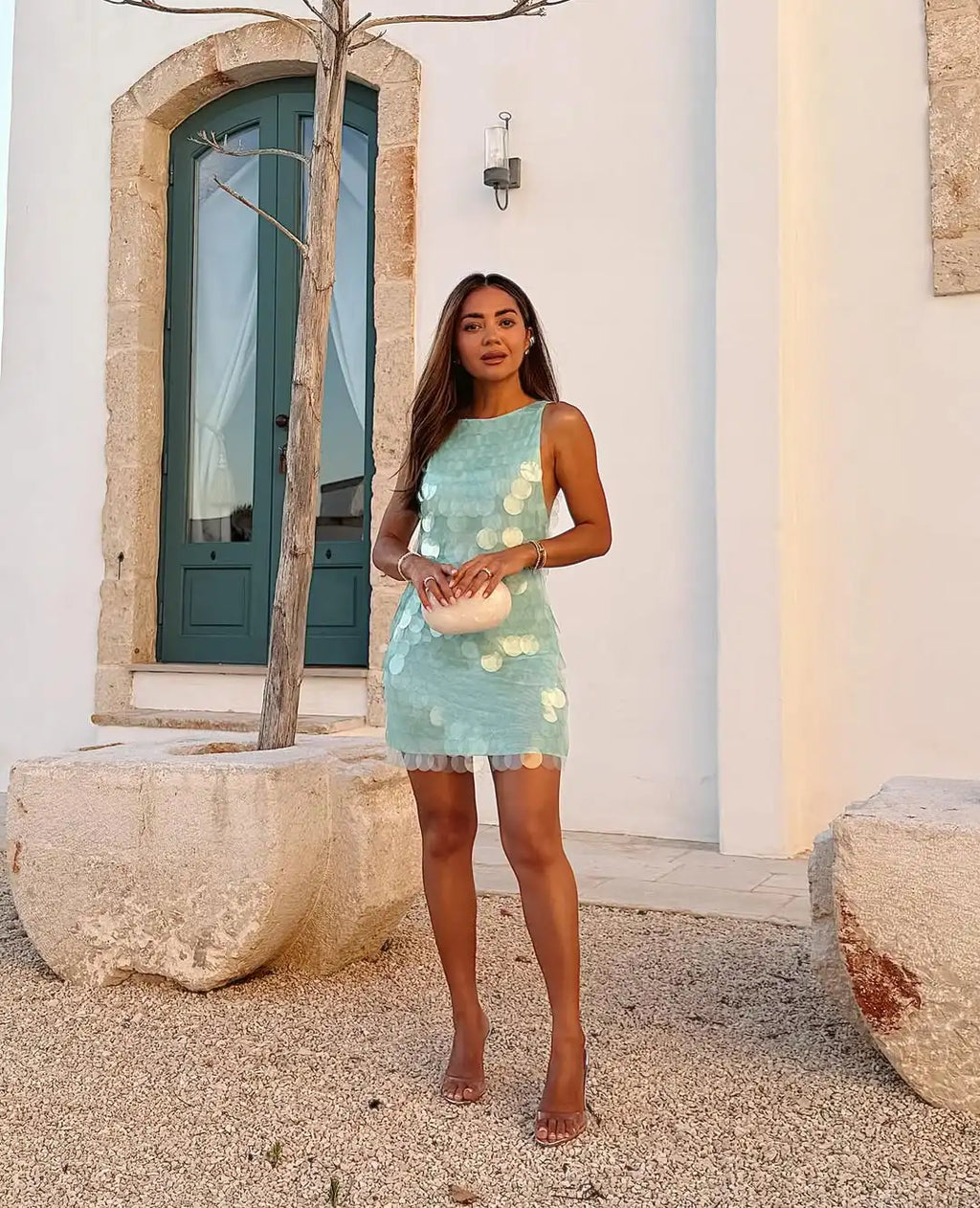 Fashion Sequin Mini Dress Women Sexy O-neck Sleeveless Backless Waist-cinching Slim Dresses 2026 Summer Lady Vacation Robe