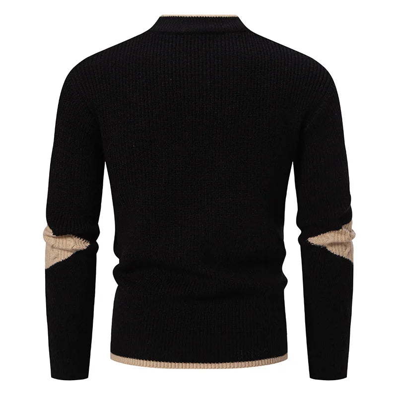 High Quality Men's New Autumn Winter Sweaters Casual Warm Mock Neck Pullovers Trend Color Blocking Design Men Sweaters Knit Tops
