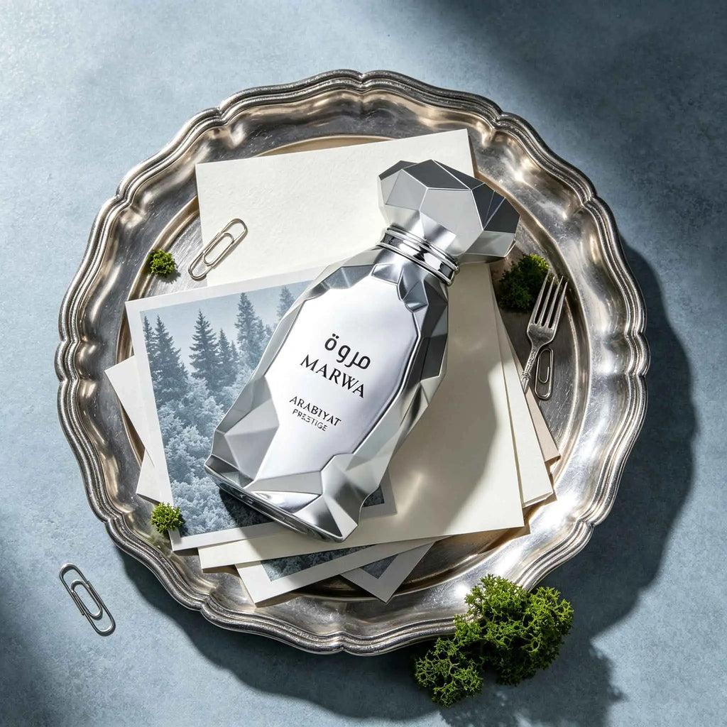 Arabiyat Prestige MARWA Eau De Parfum. Unique Faceted Silver Bottle With Stunning Metallic Texture. Elegant Long-lasting Fragrance, Luxury Arabian Perfume For ,Modern Men And Women.