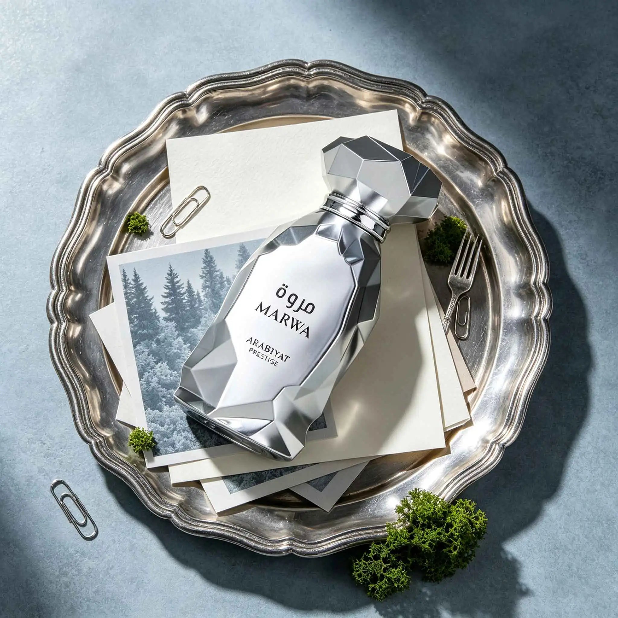 Arabiyat Prestige MARWA Eau De Parfum. Unique Faceted Silver Bottle With Stunning Metallic Texture. Elegant Long-lasting Fragrance, Luxury Arabian Perfume For ,Modern Men And Women.