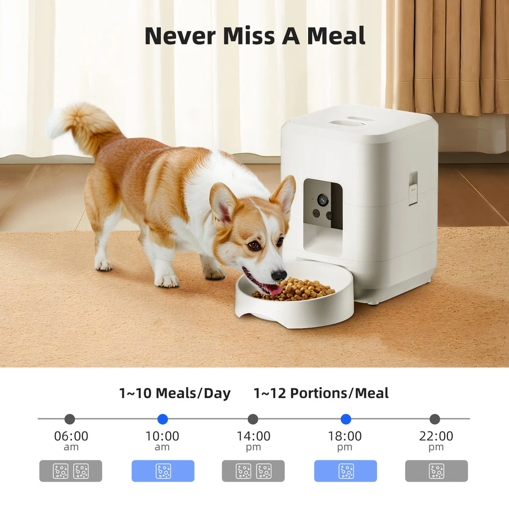 2L Automatic Pet Feeder Cat Smart Pet Feeder Wi-Fi & Camera Controlled Feeder Dog & Cat Food Dispenser Remote App (No 5V 2A Plug