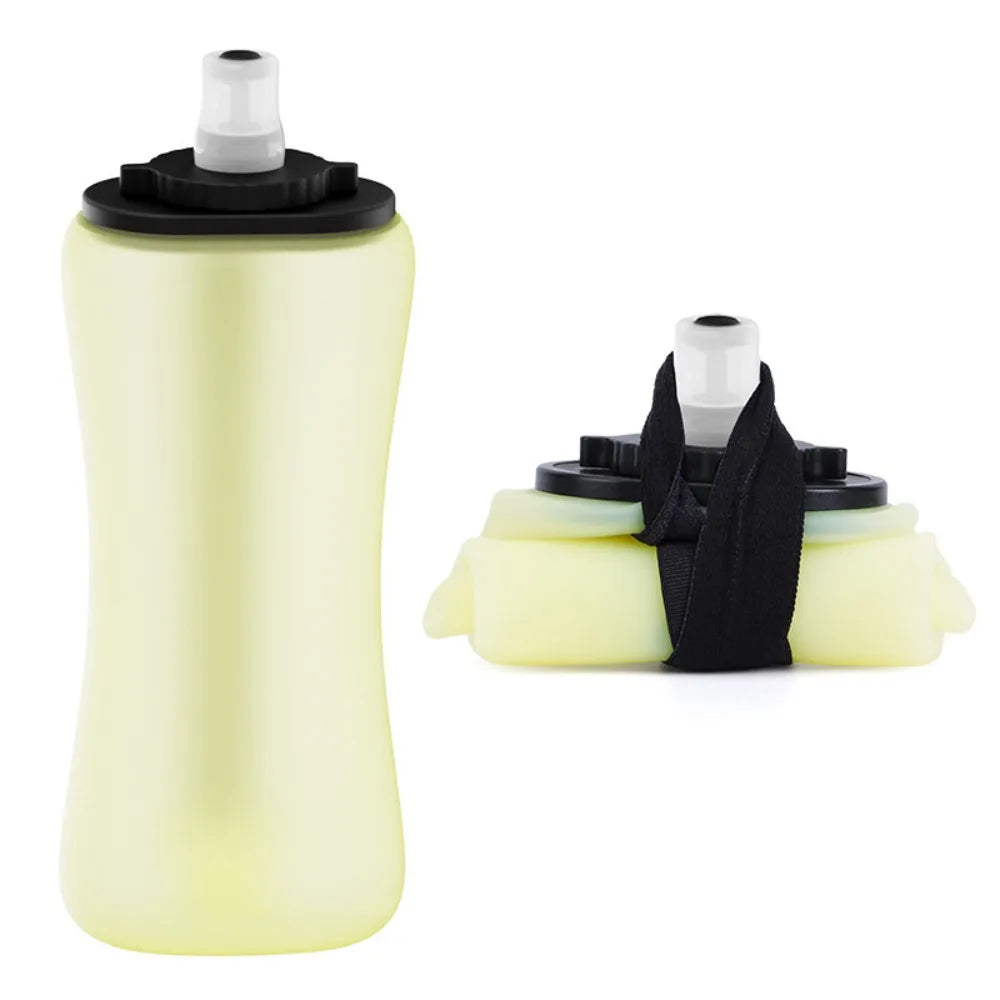 Handheld Collapsible Cycling Bottle 350ml Capacity Wide Mouth Hydration Bottle Silicone Soft Flask Gym
