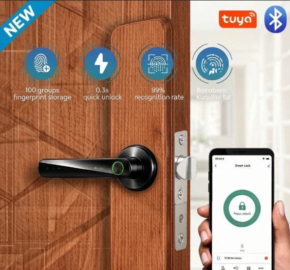 KERUI Tuya Smart Life Fingerprint Door Lock Bluetooth Electronic Lock 5-in-1 Fingerprint Password APP  Key for Home Apartment