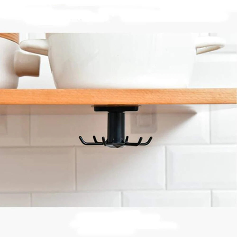 6 Hooks Kitchen Rack Kitchen Organizer Home Accessories 360 Degrees Rotating Cabinet Hanger Utensils For Kitchen Convenience