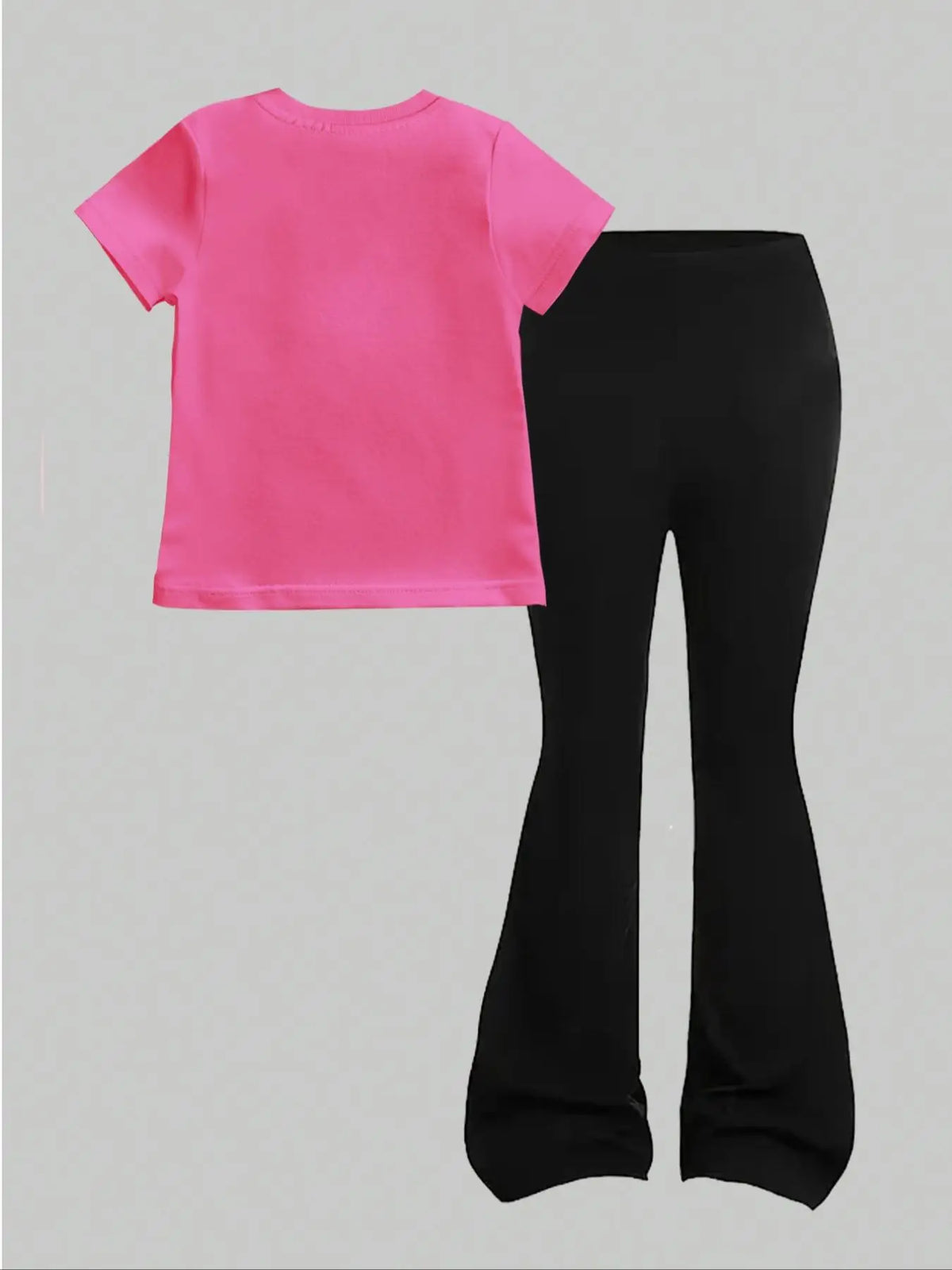 Trendy Building Block Style Cartoon Short-Sleeve Flared Pants Set for Girls Aged 4-12, Short-Sleeve Top + Long Pants, Blue Building Block Texture, “67” Cartoon Print Clothing, 2026 New Model