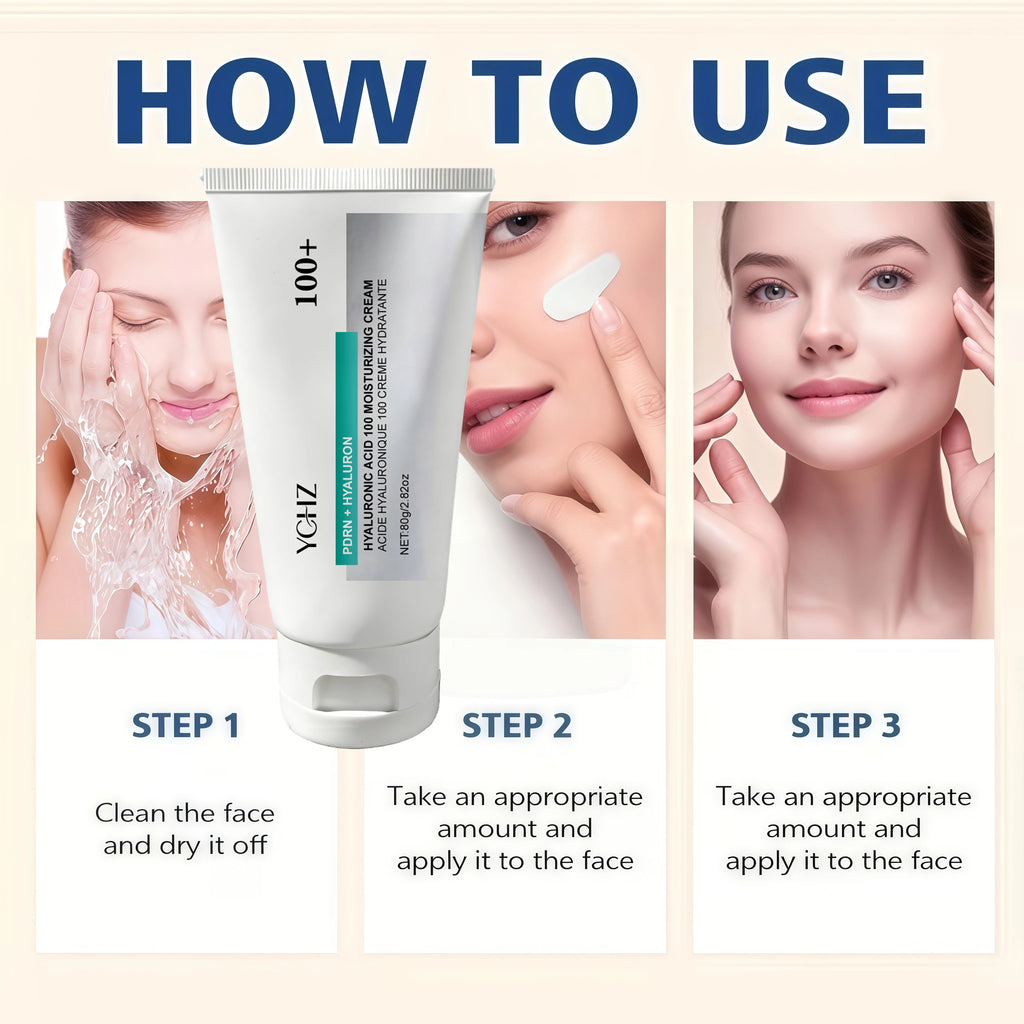 Hyaluronic Acid 100% Moisturizing Cream, Lightweight, Improves Dull Skin and Deeply Repairs Dry and Sensitive Skin, Anti-Aging Cream, Korean Skincare - 80g