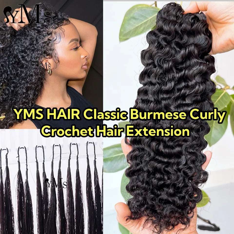 Burmese Curly Crochet Human Hair YMS Hair Invisible Burmese Curly Miracle Knots Braid Crochet Feather Human Hair For Braiding