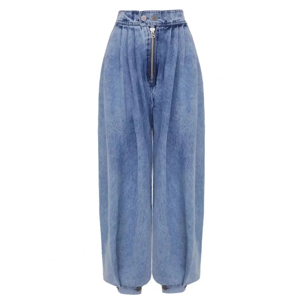 2025 Women High Waist Zipper Loose Jeans Retro Balloon Trousers Casual Pants High Waist Wide Leg Denim Pants Fashion Harem Pants