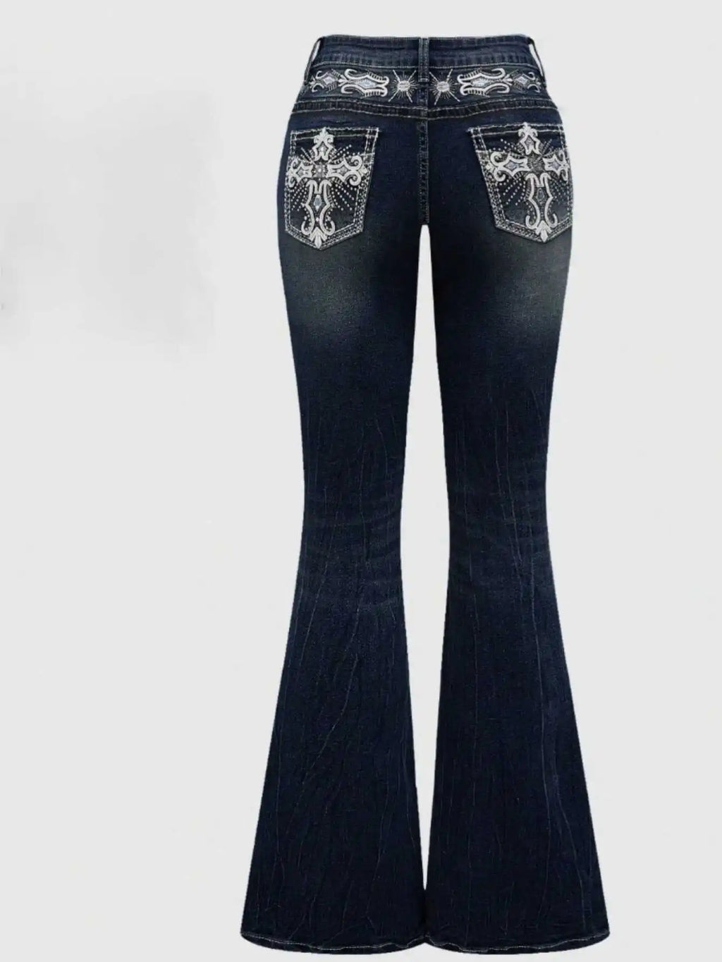 Denim Pant Women Bootcut Jeans Embroidery Vintage Washed Mid Waist Straight Trousers Slim Fit Y2k Streetwear Work Casual Summer