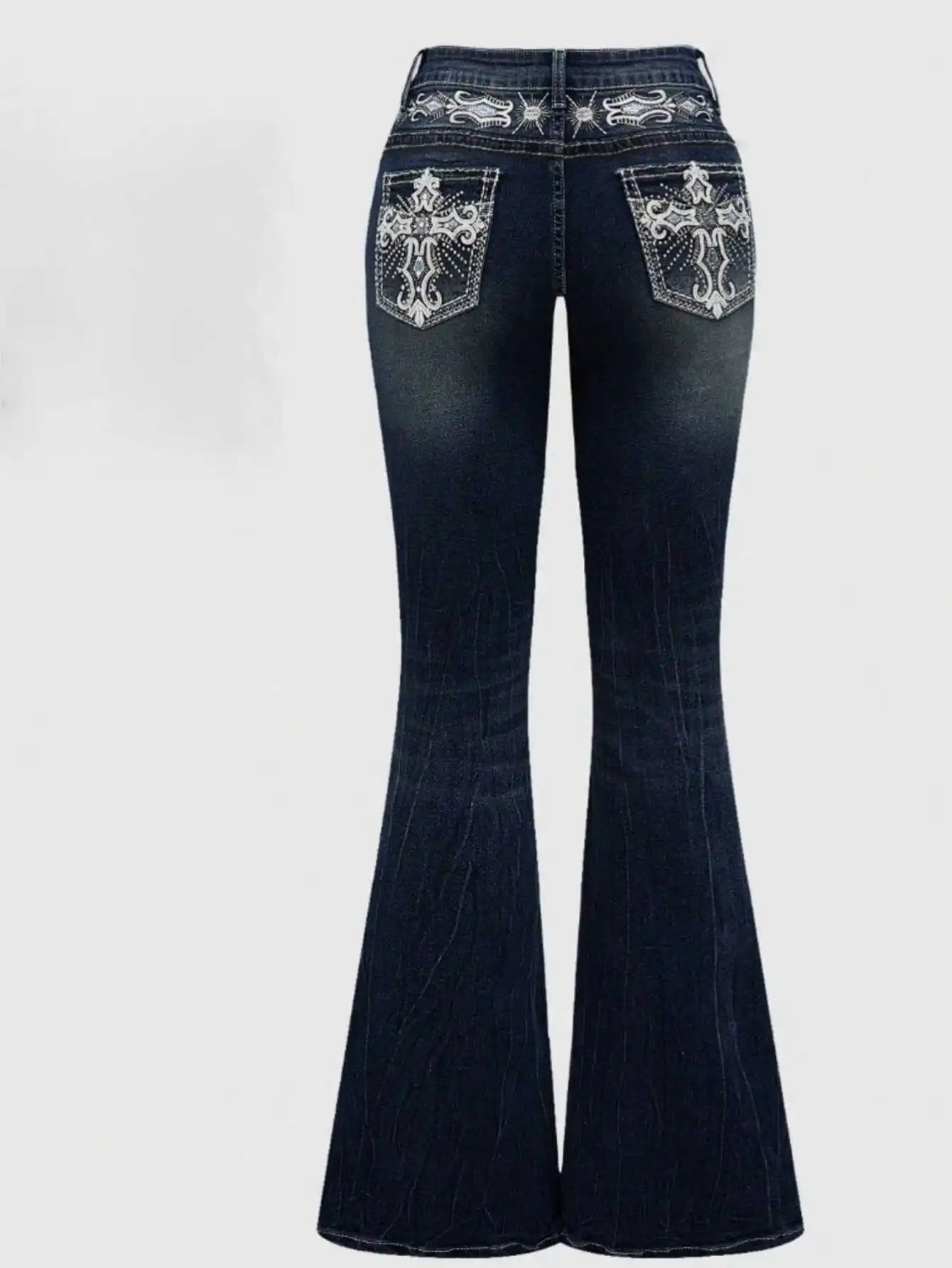 Denim Pant Women Bootcut Jeans Embroidery Vintage Washed Mid Waist Straight Trousers Slim Fit Y2k Streetwear Work Casual Summer