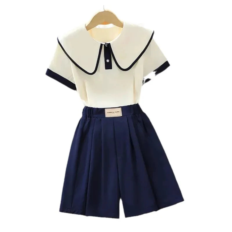 2026 New Summer Teenage Girls Clothing Sets Children Short Sleeve Top Shorts Two Piece Set Kids Casual Oufits School Clothing