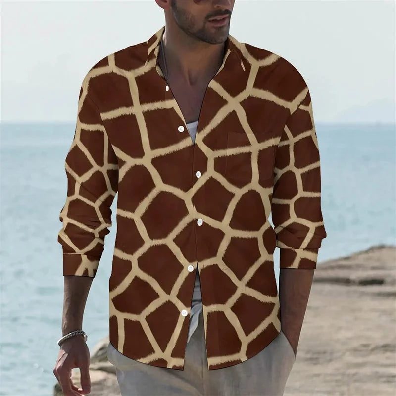 Men's shirt giraffe printed animal shirt autumn casual shirt men's cool shirt long sleeved pattern fun top size XS-6XL