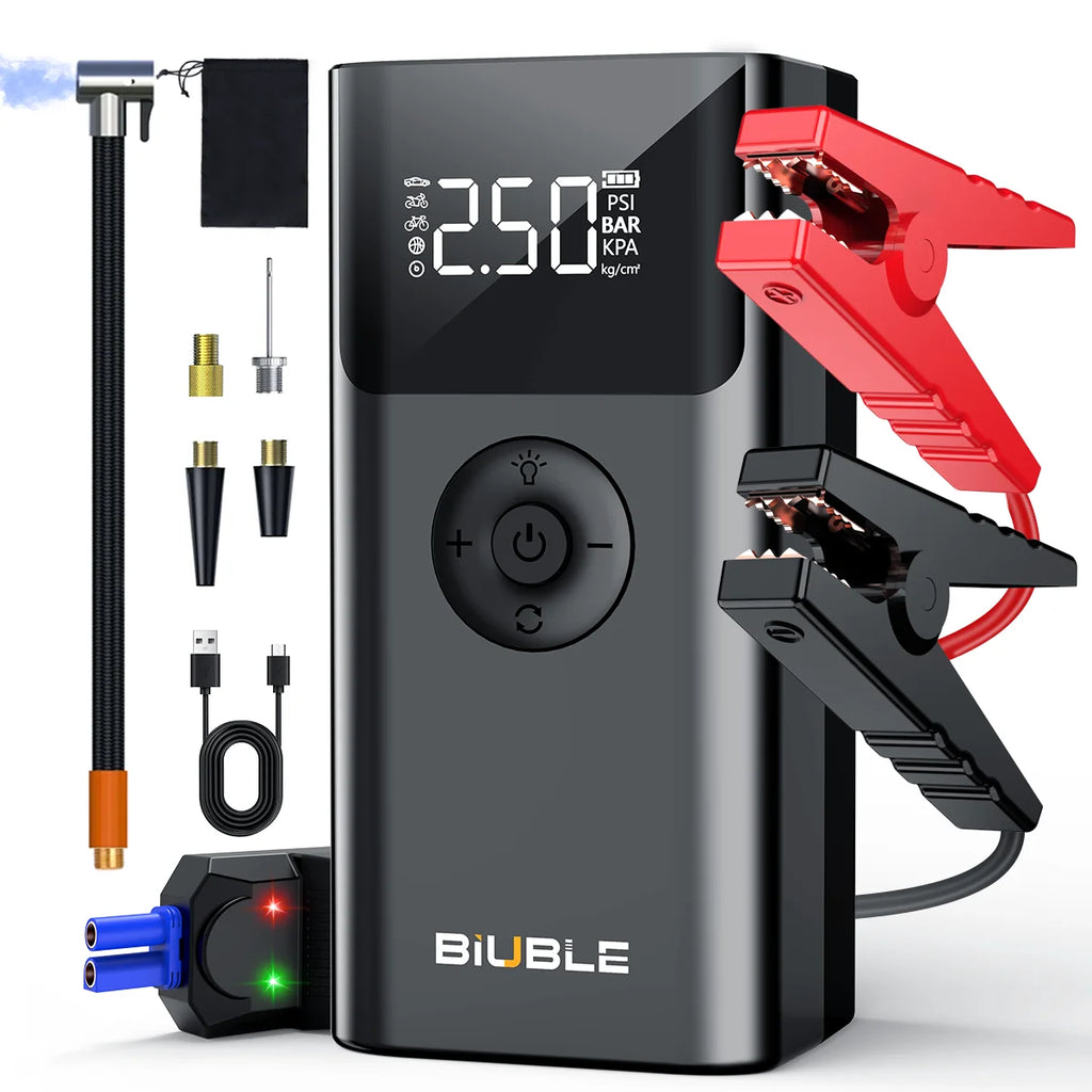 Car Jump Starter With Air Compressor LCD Screen 21800mAh Portable Booster Charger ,6000A Powerful Car Battery Starting Device,Car Battery ChargerFor12V(ALL Gas/10L Diesel) Start The Car Quickly, USB Input/output, LED Emergenc