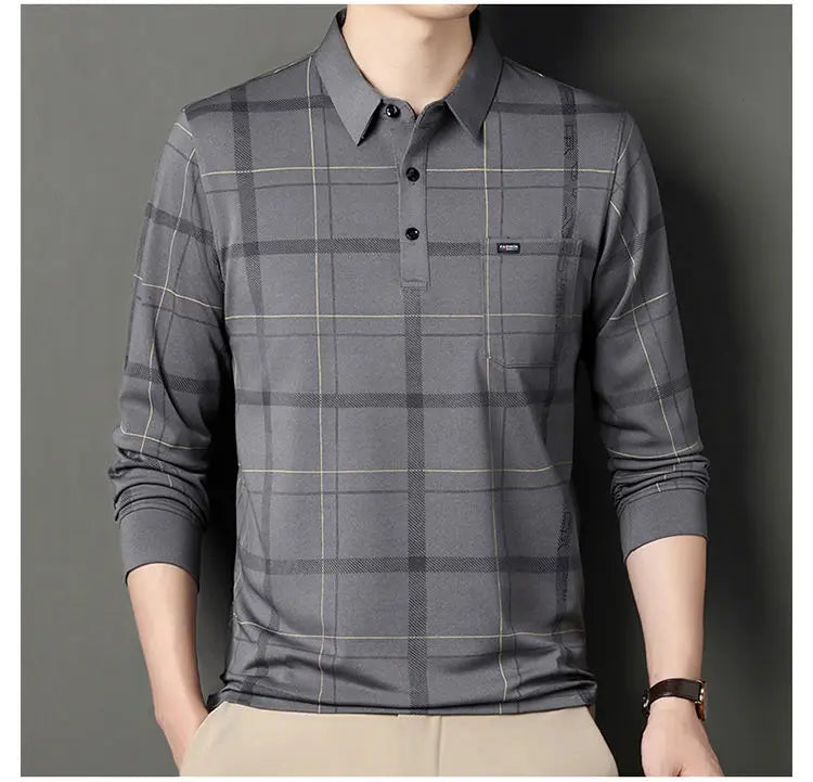 Men's Long-sleeved T-shirt Loose Polo Shirt with Base and Fashionable