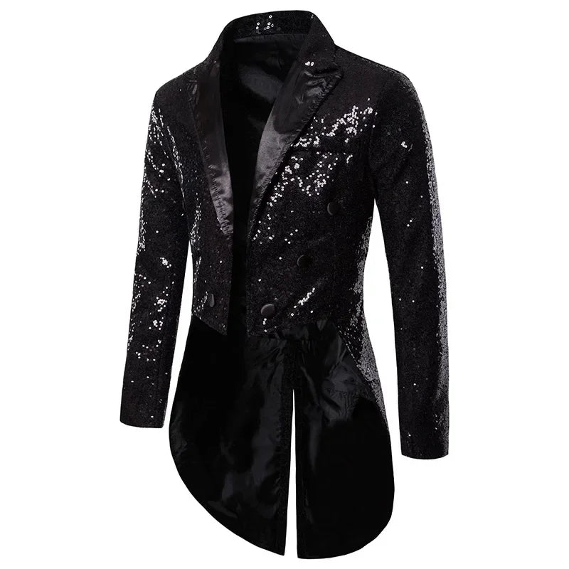 Fashion Men Luxurious Sequin Suit Jacket Black / Red / Silver Male Business Wedding Party Double Breasted Tuxedo Dress Blazer