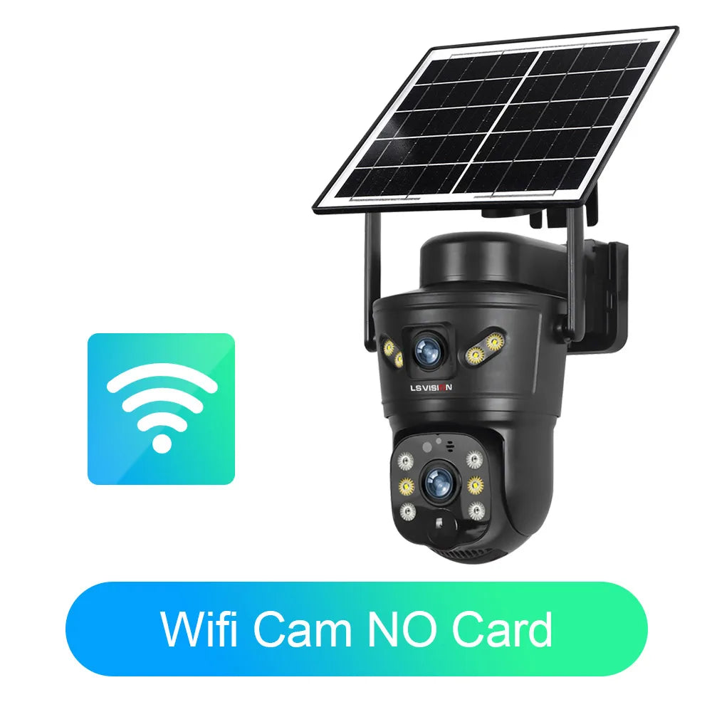 LS VISION 4G /WIFI Outdoor Solar Camera 8MP Dual Lens PIR Sim Card Built in Night Vision Waterproof Security Camera Battery CCTV