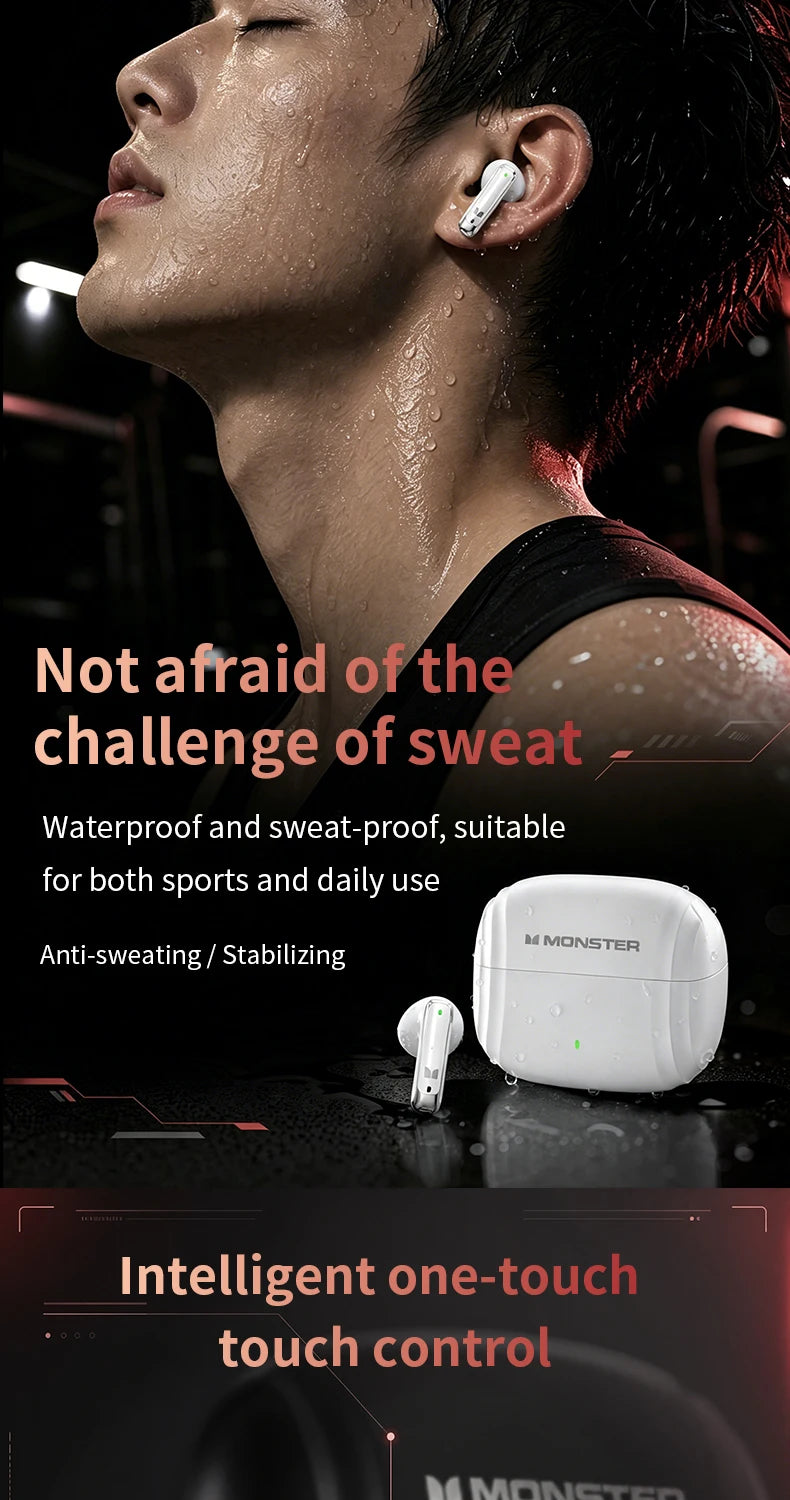 Monster Pure Aura HT10 TWS Wireless Bluetooth 6.0 Earphones Intelligent APP Custom EQ HD Noise Reduction Call Sports