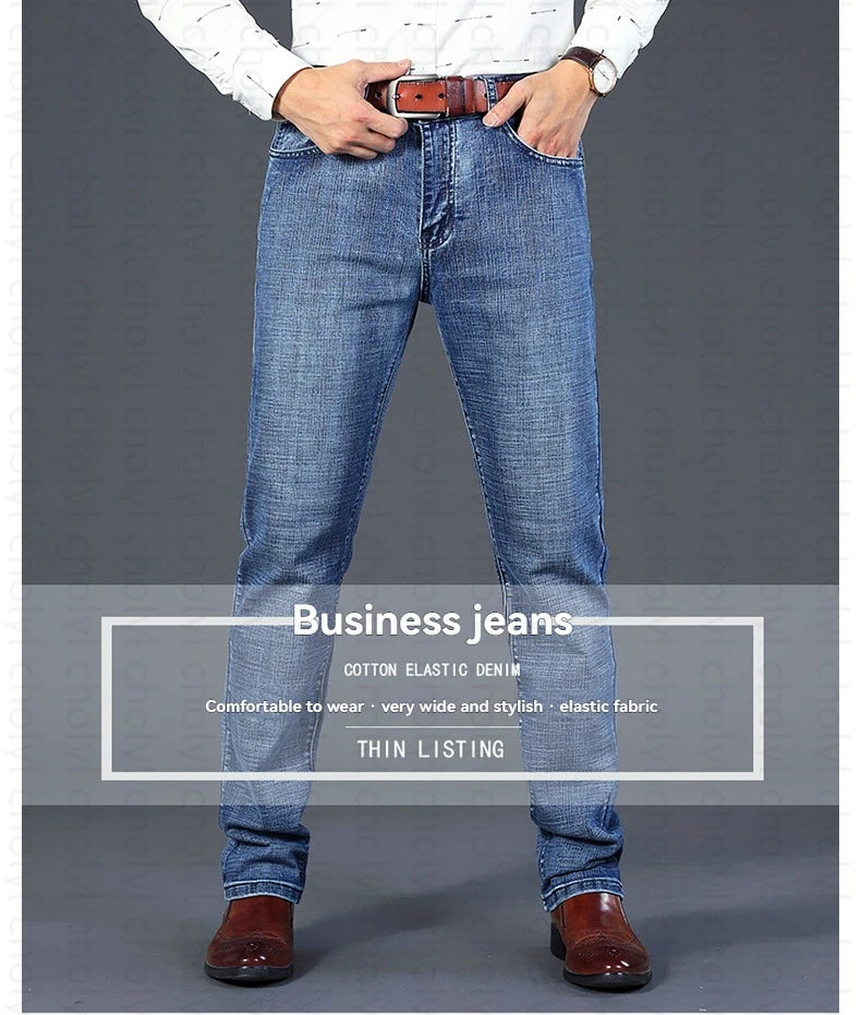 Men Fashion Straight Jeans Men 2026 New Stretch Slim Fit Pants Comfortable Soft Business Denim Trousers Male Brand Clothing