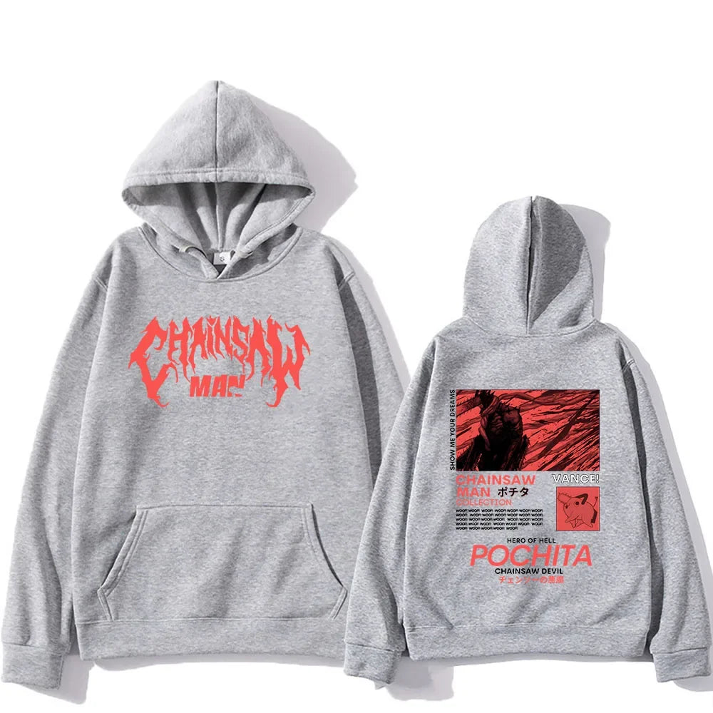 Men's popular chainsaw hooded sweatshirt printed hoodie long sleeved new top cartoon print Gothic streetwear 2024