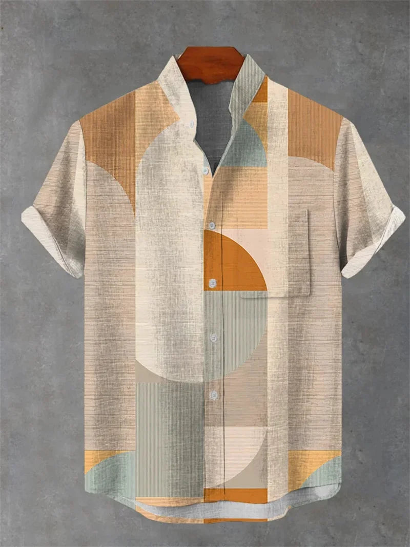 Hawaii 3D Printed men's Casual And Fashionable Short Sleeved Shirt With Collar And Button Up Top Made Of Linen
