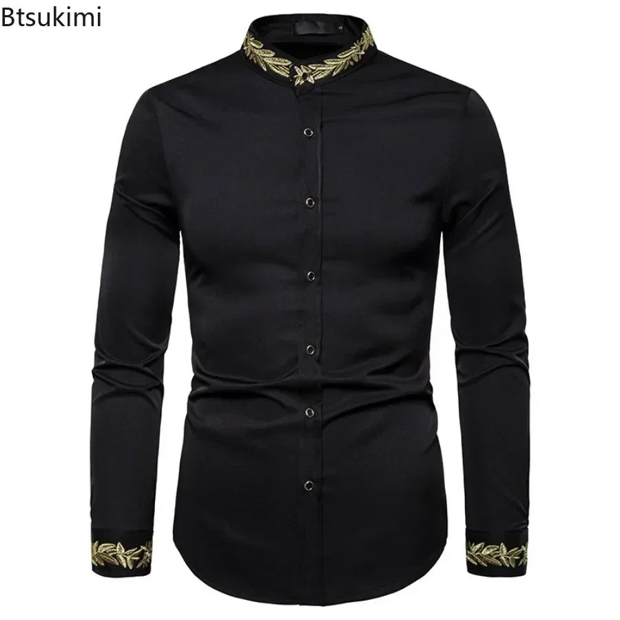 2026 Men's Summer Casual Long Sleeve Shirts Slim Fit Turn Down Collar Shirts Formal Office Business Shirts for Men Tops Big Size