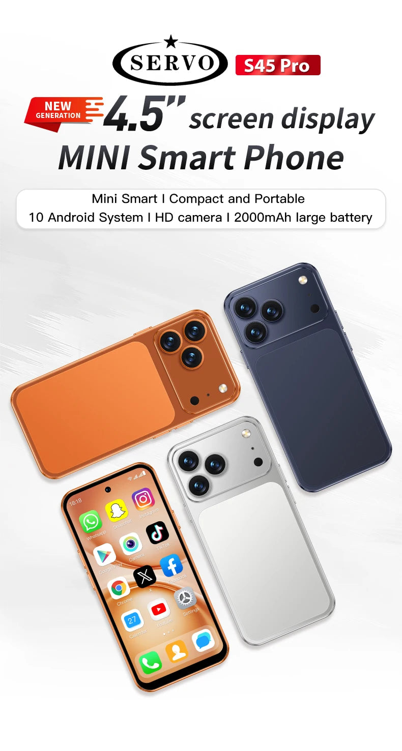 SERVO S45 PRO 4G LTE Mini Smartphone 4.5" Screen Android10.0 OS 3GB+64GB WiFi Hotspot 2MP Camera 2 SIM Card Pocket Smart Phones
