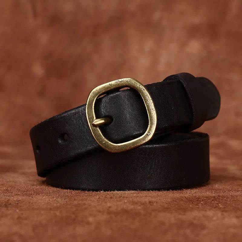 2.3CM Ladies Pure Cowhide Copper Buckle Genuine Leather Casual Jeans Thin Belt Women High Quality Retro Luxury Female Waistband
