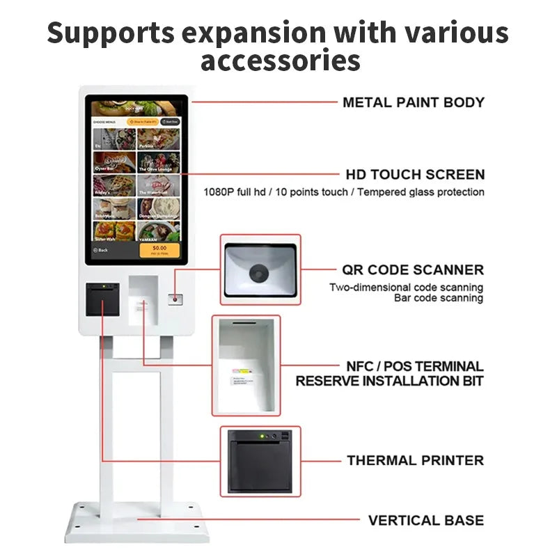 21.5'' Self-service Call System for McDonald's Kiosk Payment Method Credit Card Scanner Restaurant Self Ordering Kiosk