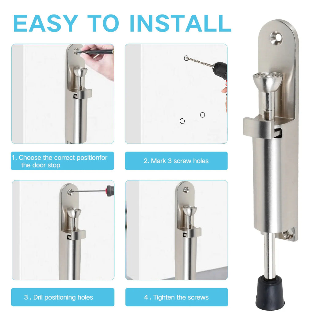 Spring Door Stopper Zinc Alloy Foot Kickdown Door Stop Sturdy Telescope Door Stopper Foot Pedal Door Lock Holder with Rubber