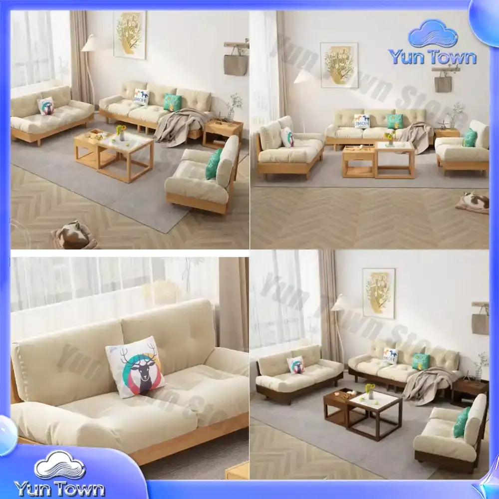 Cloud sofa for small living room cream color pure solid wood Nordic style 2 seat 3 seat sofa for 2026 new model
