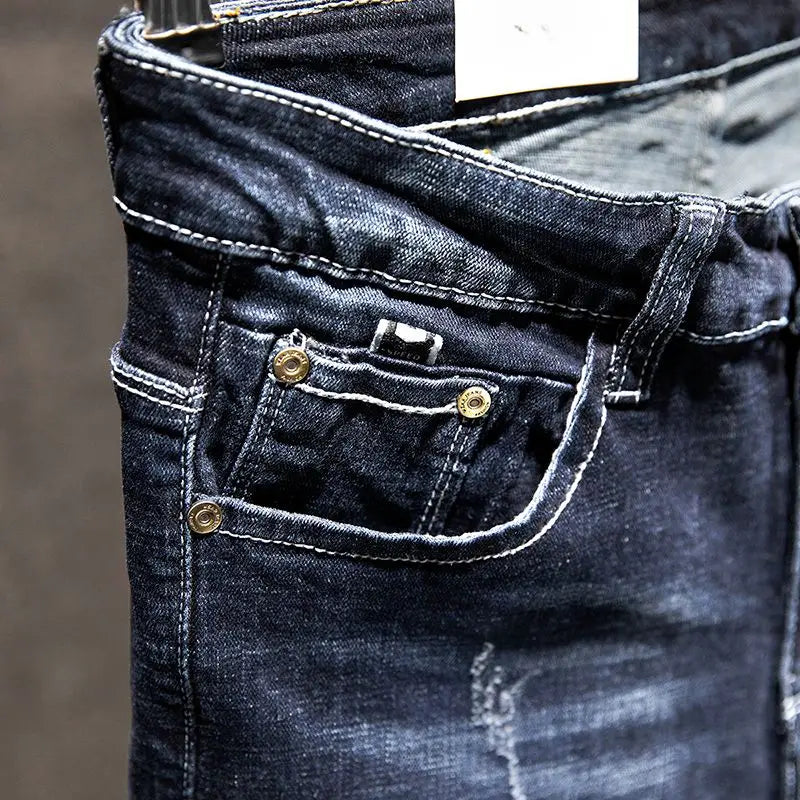 Elastic Fashion Jeans Men Ripped Vintage Slim Denim Pants Hip Hop Distressed Frayed Fashion Men's Clothing Pants