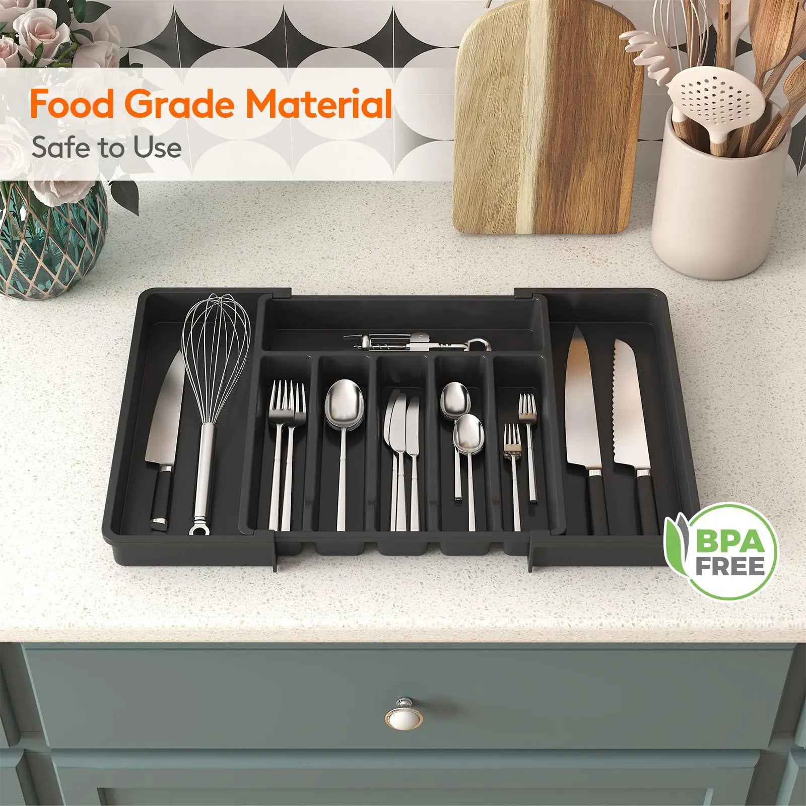 Silverware Expandable Kitchen Drawer Organizer Adjustable Utensil Cutlery Drawer Organizer for Forks Knives