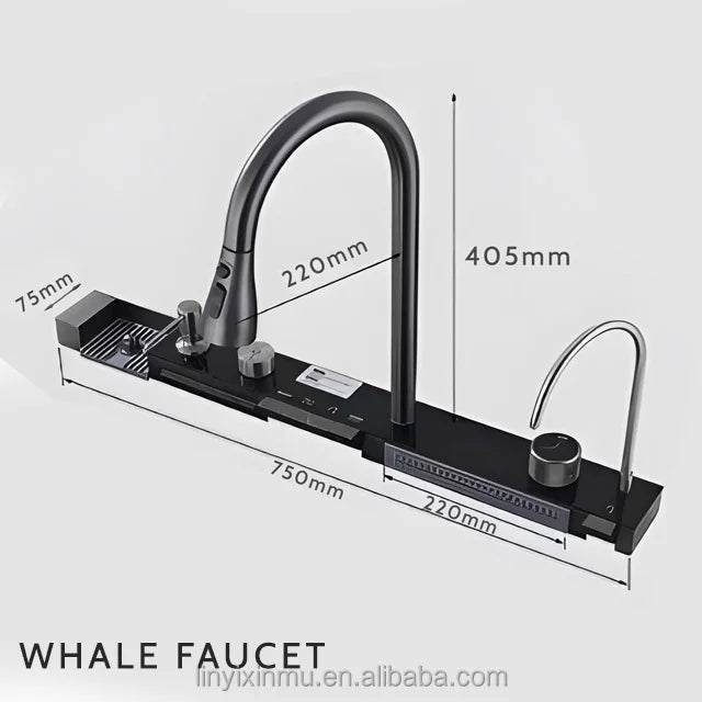 LED Factory 304 Stainless Steel Anti-Scratch Kitchen Sink Multifunction LED Digital Display Pull-Out Faucet Single Bowl Design