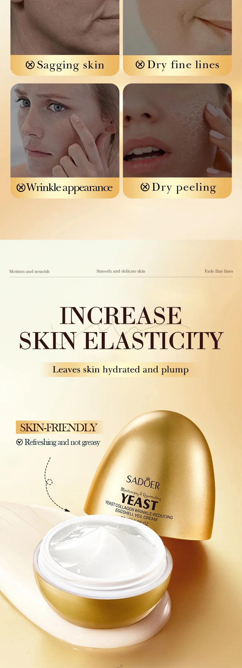 SADOER Yeast Collagen Anti Wrinkles Face Cream Moisturizing Anti-Aging Whitening Facial Cream For Face Skin Care Products