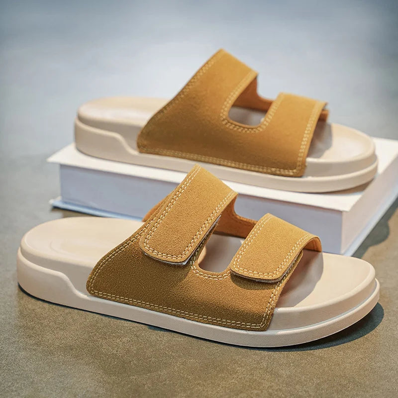 Birkent Men's Sandals Summer 2026 Outdoor Sports Beach Flat Slippers Thick Bottom Anti-slip Wear-resistant Casual Slip-ons
