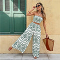 Bohemian Print Crop Top And Wide Leg Pants Two Piece Set for Women Summer Fashion Outfit Spicy Girl Casual Wear