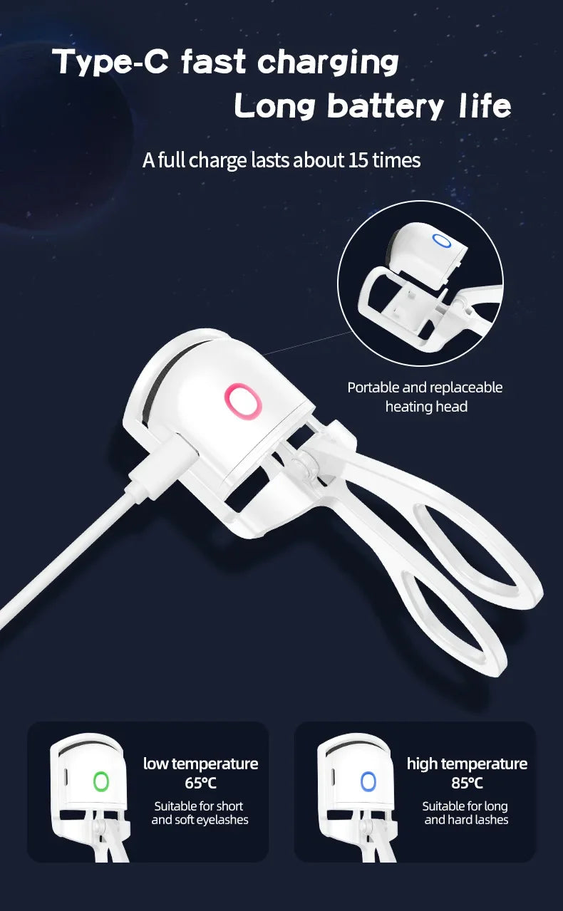 Electric Heated Eyelash Curler USB Rechargeable, Long-Lasting Curl for Natural-Looking Lashes, for Daily Makeup Professional Use