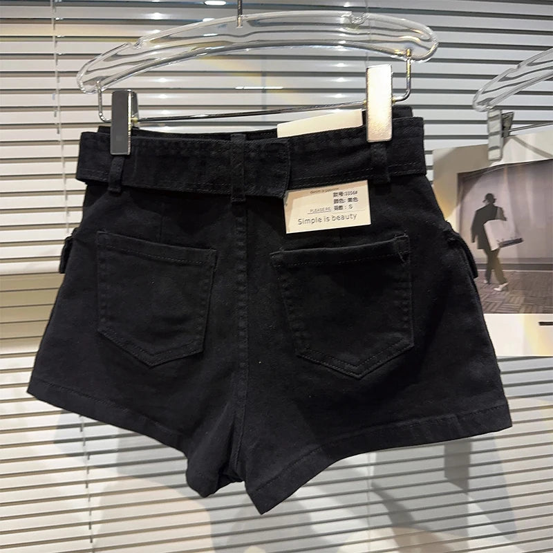 Women's Black Denim Cargo Shorts Fashion High Waist Ladies Streetwear Baggy Cowboy Shorts Jeans 2000s Y2k Harajuku 2000s Clothes