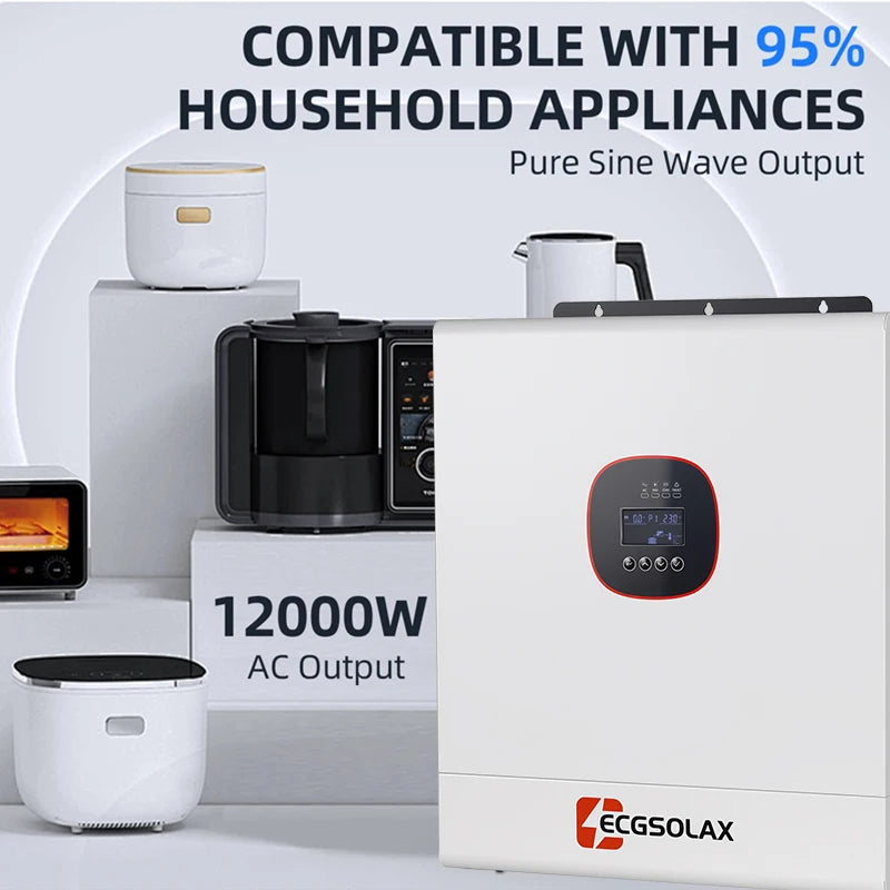 ECGSOLAX 12KW Hybrid Solar Inverter 48V 230Vac With Dual MPPT 160A Charger Pure Sine Wave Off-grid Hybrid Inverter Max PV 500VDC