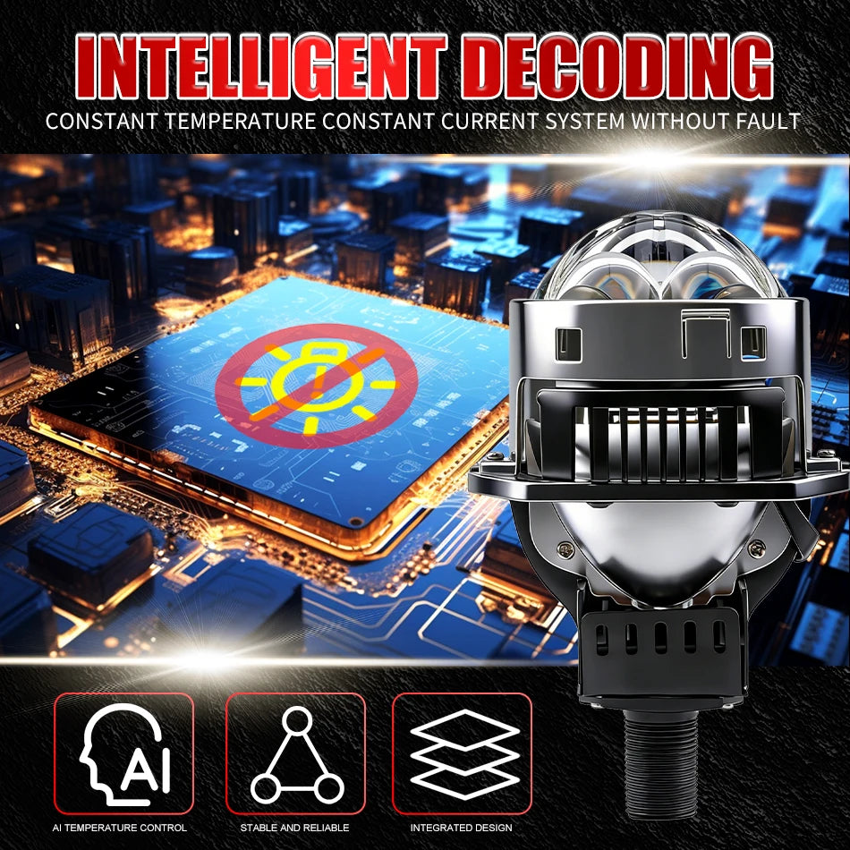 3 Inch 100W 6000K Bi-LED Projector Lenses Dual Hyperboloid Lens For Hella 3R H4 H7 9005/9006 Car Upgrade Retrofit Kits Turbo Fan