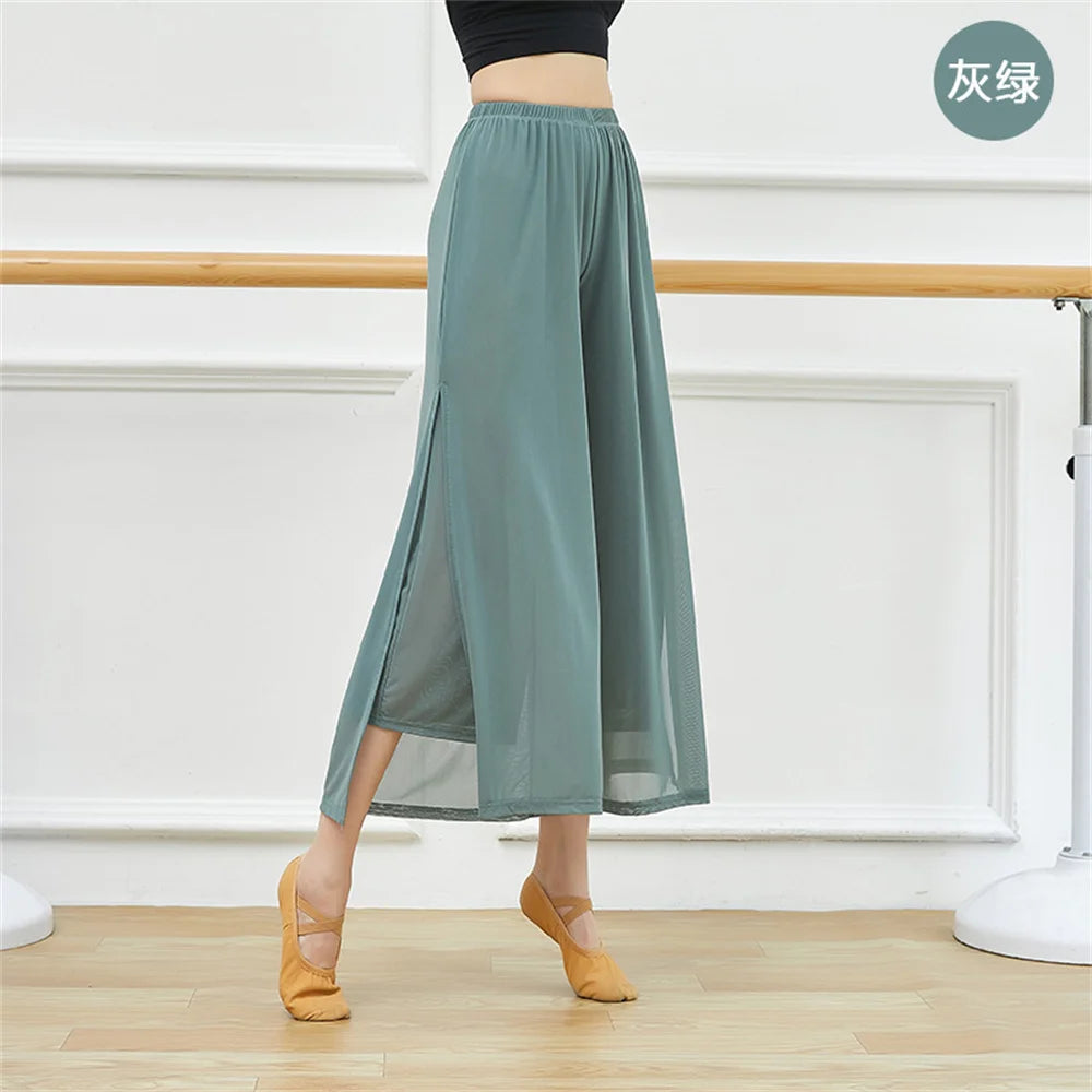 Fashion New Pants Woman Sport Pants Fitness Pants Wide Leg Pants Double Layers Mesh Dance Pants Adult Long Pants Women Clothing