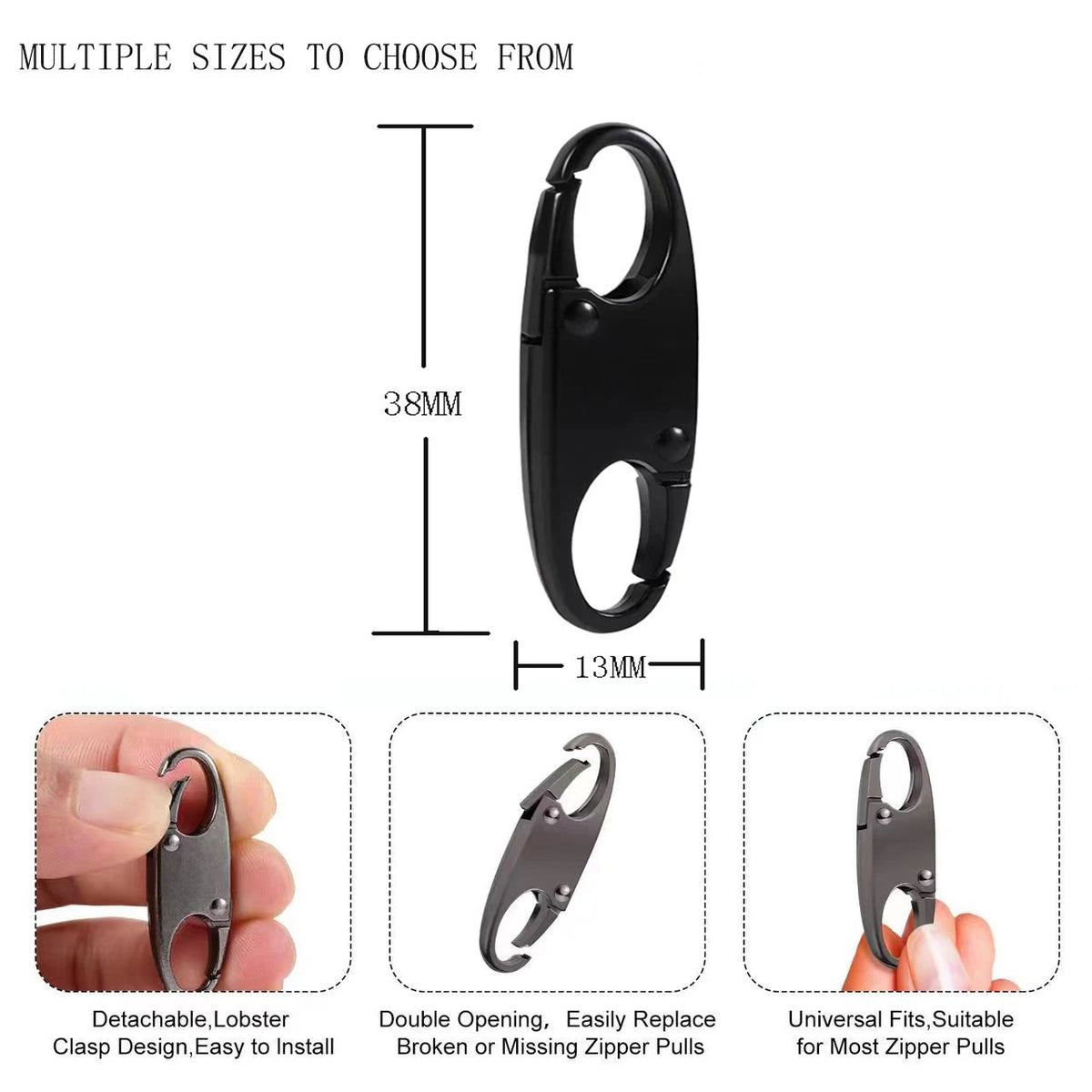 4/8/12/24Pcs Anti Theft Zipper Clips Double Opening Small Carabiner Clips, Elegant Zinc Alloy Zipper Pull Replacement for Travel