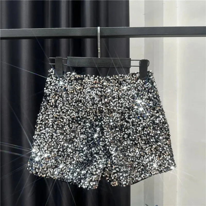 Spring/summer new Spice Girls sequin zipper shorts Slimming suede embroidered beaded casual pants
