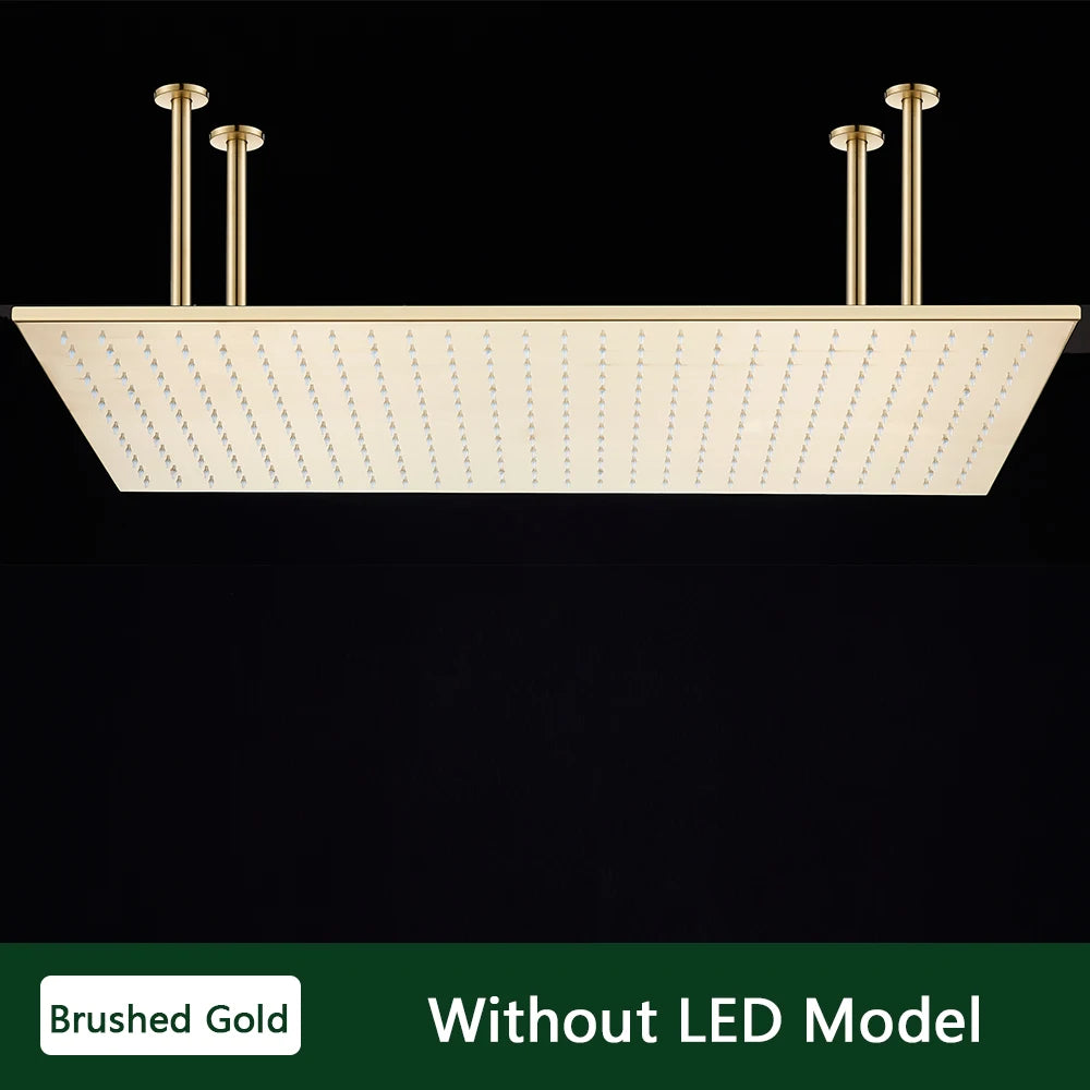 Rozin LED Matte Black Shower Head 40*80cm Large Size Rainfall Shower Heads  Ceiling Mounted with Installation Arm for Bathroom