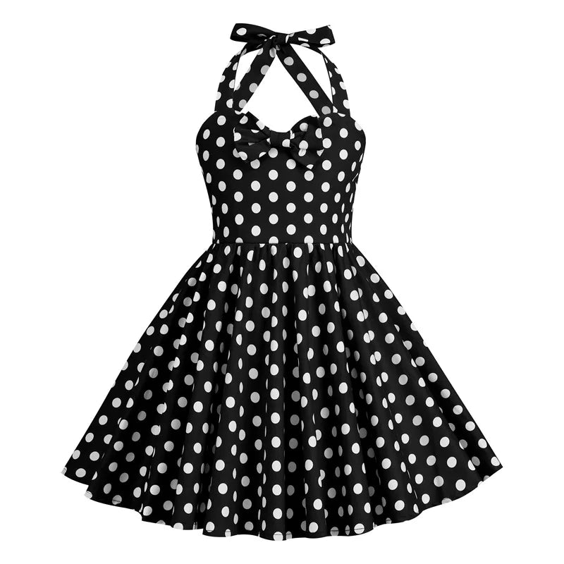 Kids Girls Vintage Halterneck Dress Polka Dots Cherry Strawberry Daily Birthday Party 1950s Swing Dress Summer Princess Dress