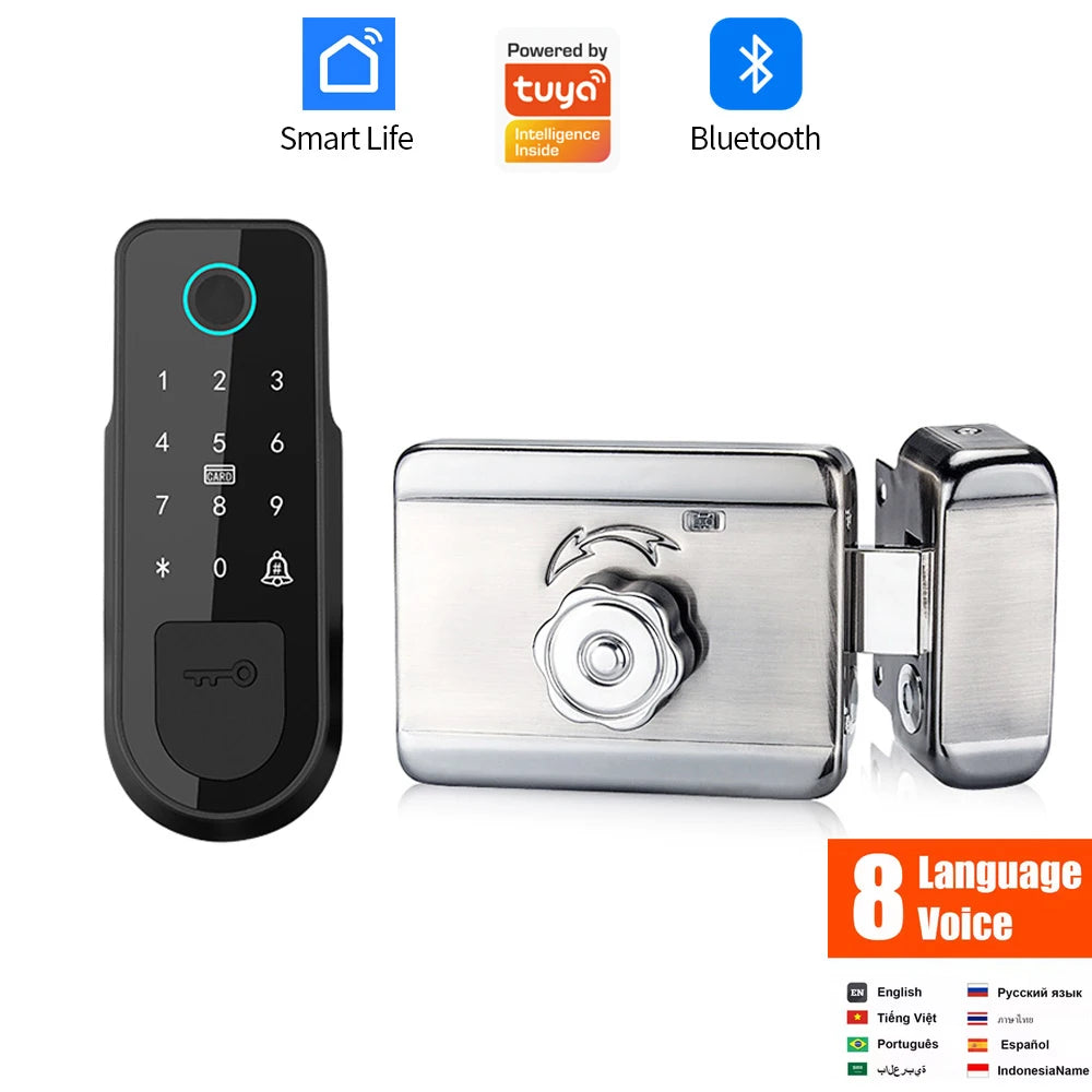 Support Tuya app Bluetooth app fingerprint intelligent door lock password RFID card wheel rim bolt lock electronic door lock
