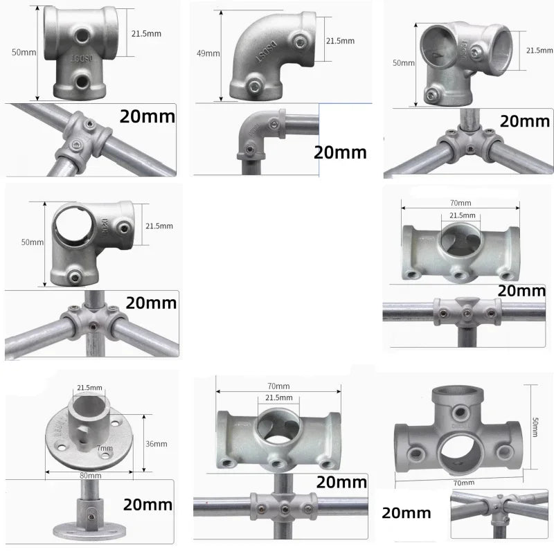 20/25mm Round Tube Pipe Joint Pipe Fitting Aluminum Alloy Steel Pipe Connectors DIY Clothes Hanger Plant Rack Shed