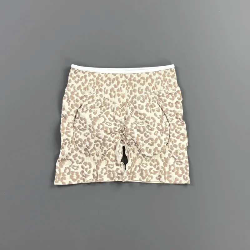 HISTELLO Gym Shorts Leopard Print Women Seamless Yoga Pants Scrunch Butt Workout Biker Tights Running Pilates Fitness Leggings